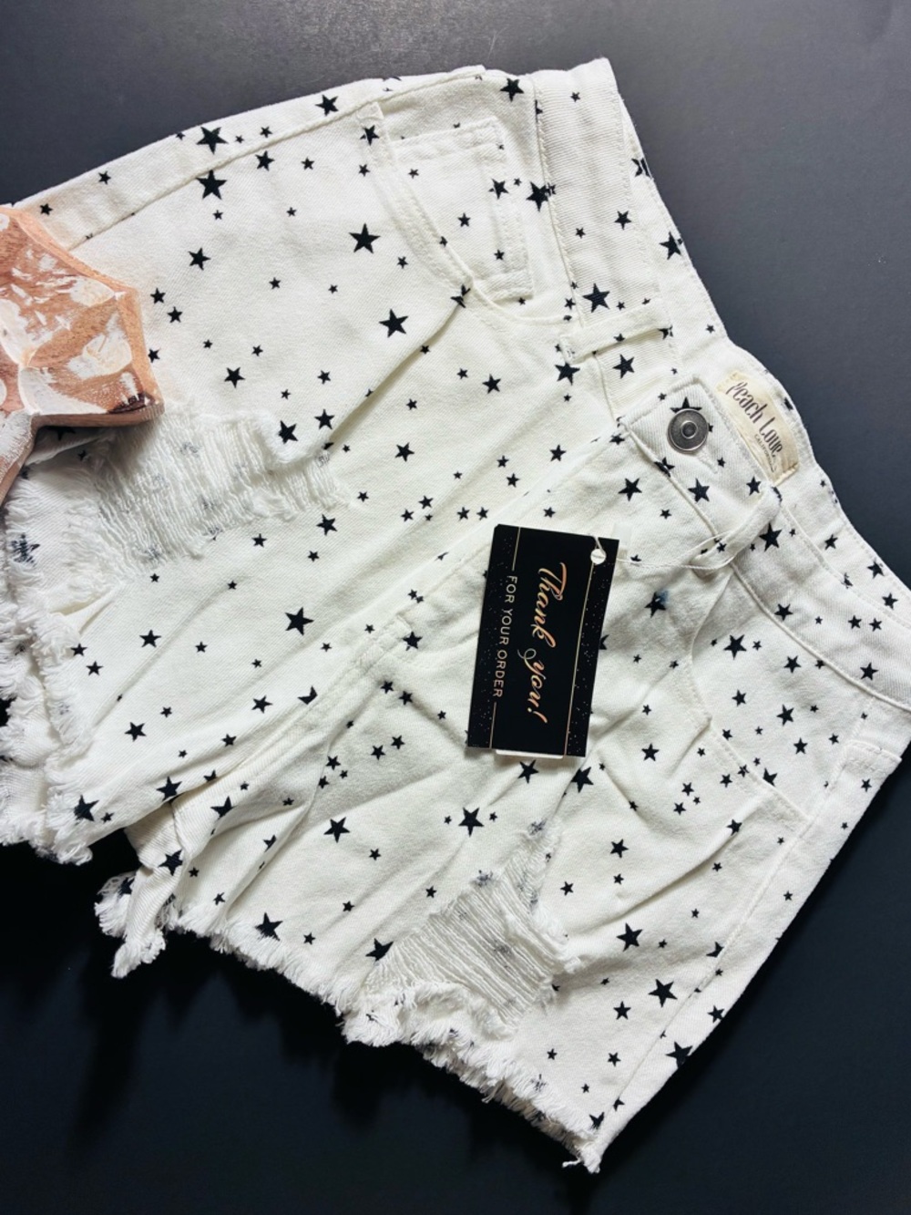 Peach Love California White Star-Print Distressed Denim Shorts